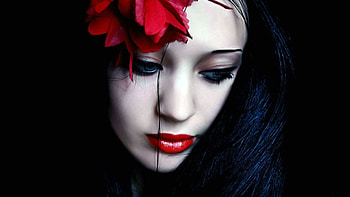 Women females girls gothic vampire face pale sad sorrow emotions red contrast dark | | 24010 | UP HD wallpaper