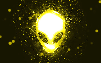 Alienware yellow logo, , yellow neon lights, creative, yellow abstract background, Alienware logo, brands, Alienware HD wallpaper