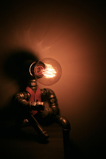 Dark, Glow, Metal, Metallic, Robot, Light Bulb HD phone wallpaper