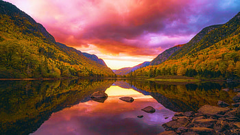 Jacques Cartier National Park in Quebec, trees, colors, clouds, sky, rocks, water, canada, reflections, autumn HD wallpaper