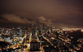 Night, city, buildings, skyscrapers, dark HD wallpaper