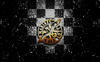 Chiba Lotte Marines, glitter logo, NPB, black white checkered background, baseball, japanese baseball team, Chiba Lotte Marines logo, mosaic art, Nippon Professional Baseball HD wallpaper