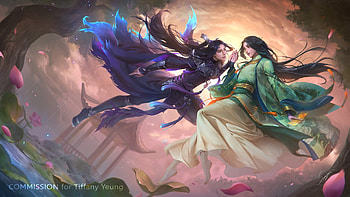 Sangru Wu and Guangming, blue, sariya xun, frumusete, fantasy, green, couple, luminos HD wallpaper