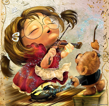 Serenade * For my friend Serenade111, girl, musician, bear, drawing HD wallpaper