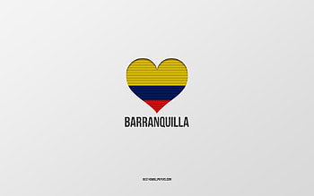 I Love Barranquilla, Colombian cities, Day of Barranquilla, gray background, Barranquilla, Colombia, Colombian flag heart, favorite cities, Love Barranquilla HD wallpaper