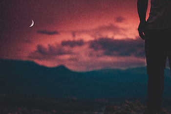 Sillouette Man Moon And Night, graphy, alone, moon, clouds HD wallpaper
