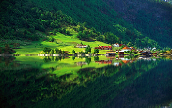 Landscape, Houses, Lakes HD wallpaper