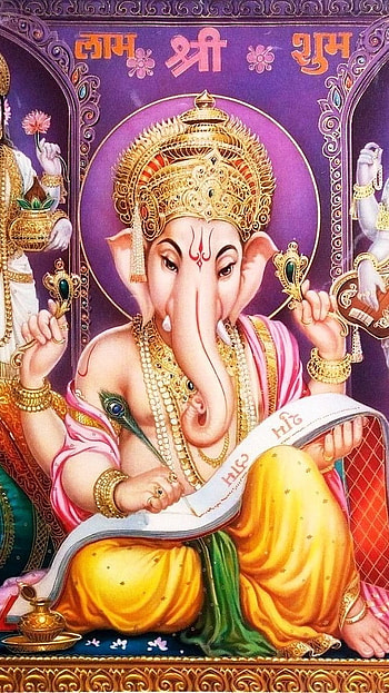 Lakshmi Ganesh, Purple Background HD phone wallpaper