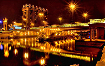 Cities, Rivers, Night, City, Lights, Reflection, Bridge HD wallpaper
