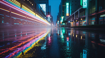 Neon Rain - City Reflections, Neon, Rain, Street HD wallpaper