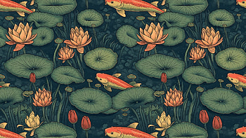 background of koi fish and flowers, fish, flower HD wallpaper