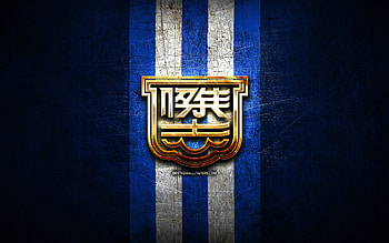 Kitchee FC, golden logo, Hong Kong Premier League, blue metal background, football, Hong Kong football club, Kitchee SC logo, soccer, Kitchee SC HD wallpaper