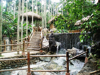 Nature, Trees, Stones, Waterfall, Garden, Fencing, Enclosure, Bower, Alcove, Jet, Jets HD wallpaper
