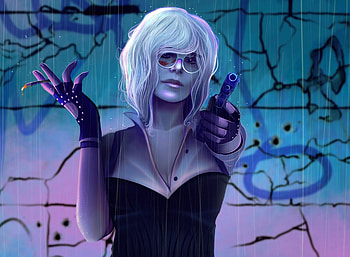 Atomic Blonde, white hair girl, smoke and shoot HD wallpaper