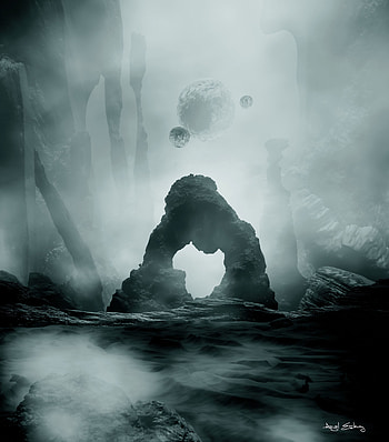 Nature, Water, Stones, Art, Rocks, Fog HD phone wallpaper