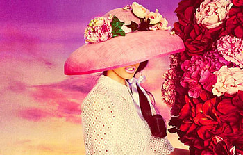 Lady and Pink Hat, sweet, graphy, art, , girl, lana del rey, beautiful, beauty, woman, elegant, pink, lady, digital, fantasy, flowers, hat HD wallpaper