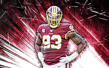Jonathan Allen, grunge art, Washington Football Team, defensive tackle, american football, NFL, National Football League, purple abstract rays, Jonathan Allen , Jonathan Allen Washington Football Team HD wallpaper