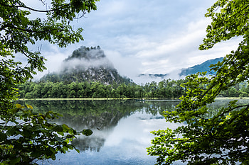 Nature, Mountains, Clouds, Lake, Fog, Branches HD wallpaper