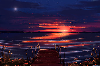 Water, Sunset, Art, Shore, Bank, Wharf, Berth HD wallpaper
