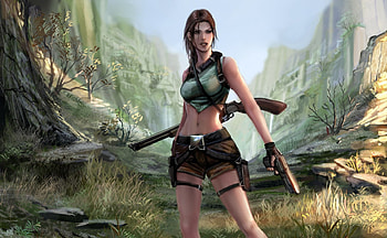 tomb raider, game, girl, gun, forest HD wallpaper