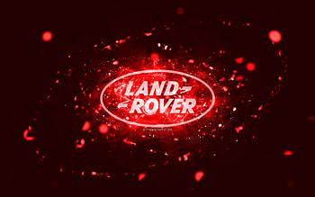 Land Rover red logo, , red neon lights, creative, red abstract background, Land Rover logo, cars brands, Land Rover HD wallpaper