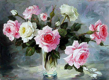 Y. Nikolaev, rose, still life, painting, art, flower, vase, y nikolaev HD wallpaper