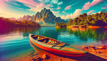 Serene Kayak Adventure, kayak, landscape, mountain, lake, boat HD wallpaper