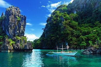 Boat Trip in Thailand, river, sky, mountains, rocks HD wallpaper