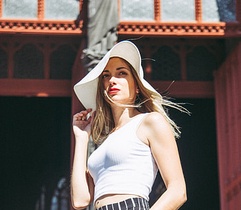 Girl model, beauty, white top, street HD wallpaper