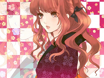 Beauty, pink, anime, red, girl, dress HD wallpaper