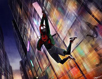 Movie, animated, spider-verse, Miles Morales, swing HD wallpaper