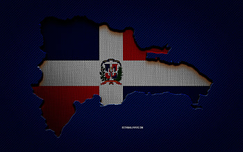Dominican Republic map, , North American countries, Dominican Republic flag, blue carbon background, Dominican Republic map silhouette, North America, Dominican Republic, flag of Dominican Republic HD wallpaper