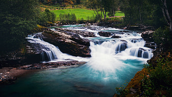 Joelster, Norway, river, scandinavia, trees, cascade, rocks HD wallpaper