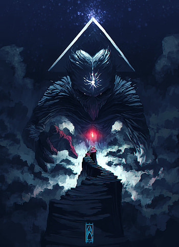 Stairs, wizard & demon, fantasy, art HD phone wallpaper