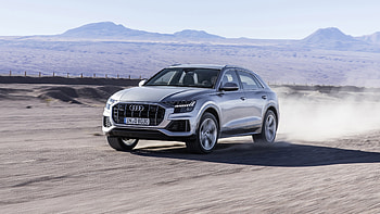 Silver, compact SUV, off-road, Audi Q8 HD wallpaper