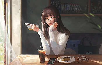 Cute, anime girl, artwork, breakfast HD wallpaper