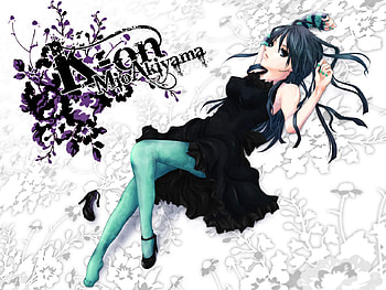 K-ON-Akiyama-Mio, black, cute, long hair, dress, k on, abstract, flower, female, sexy, akiyama mio, white, hot, girl, mio, black hair, anime girl, anime HD wallpaper
