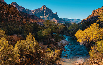 The Watchman, Zion NP, utah, colors, trees, landscape, autumn, sky, mountains, river, fall, usa HD wallpaper