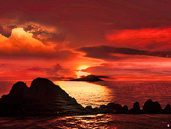 Sunset off Australian coast, sea, australia, cg, red, sky, sunset HD wallpaper
