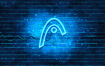 Head blue logo, , blue brickwall, Head logo, brands, Head neon logo, Head HD wallpaper