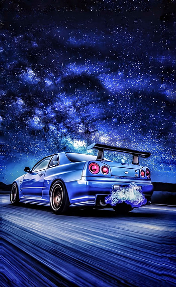 R34 gtr, nissan, skyline, space HD phone wallpaper