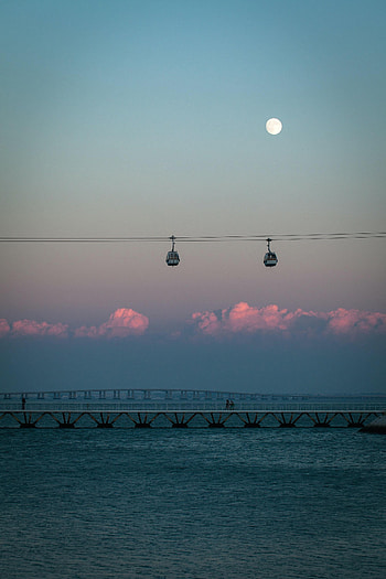 Nature, Horizon, Bridge, Cable Car, Cableway HD phone wallpaper