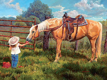 Little cowgirl, horse, cowgirl, art, girl, copil, little, painting, pictura, child HD wallpaper