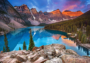 Sunrise at Moraine Lake, Canada, national park, trees, banff, mountains, alberta HD wallpaper