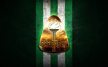 Breidablik FC, golden logo, Icelandic Football League, green metal background, football, Icelandic football club, Breidablik UBK logo, soccer, Breidablik UBK HD wallpaper