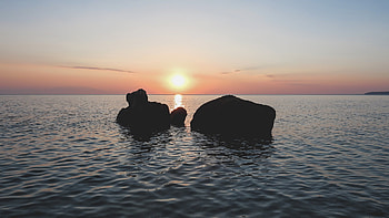 Possidi Beach at Sunset,Greece, summer, horizon, sky, nature, dusk, rocks, sunset, beach HD wallpaper