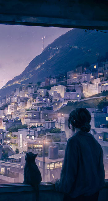 Anime pic, atmosphere, sky, beautiful, art, mood, city, street, girl, vibes HD phone wallpaper