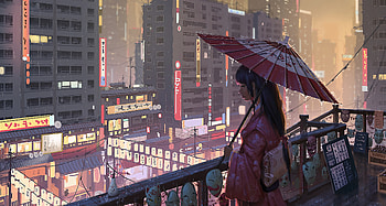 Yuye, anime-girl, anime, artist, artwork, digital-art, artstation, umbrella HD wallpaper