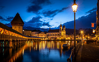 Chapel Bridge, Lucerne, Wooden footbridge, Swiss sunset HD wallpaper