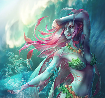 Mermaid, blue, art, girl, game art studio, pink, fantasy, green, underwater, luminos HD wallpaper
